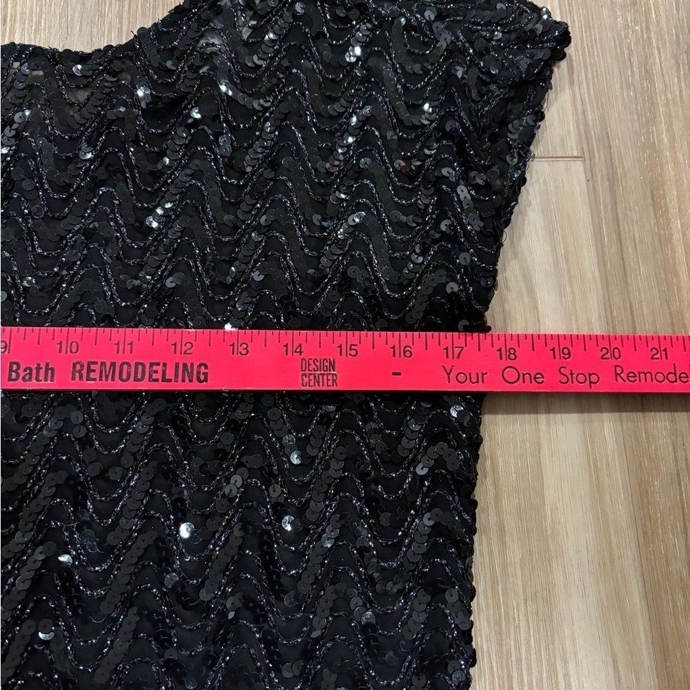 Black Lace Semi Sheer Sequined Top - Picture 6 of 7